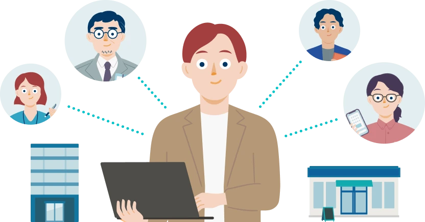 雇用形態や場所を問わず、従業員とメッセージのやりとりができている様子。
